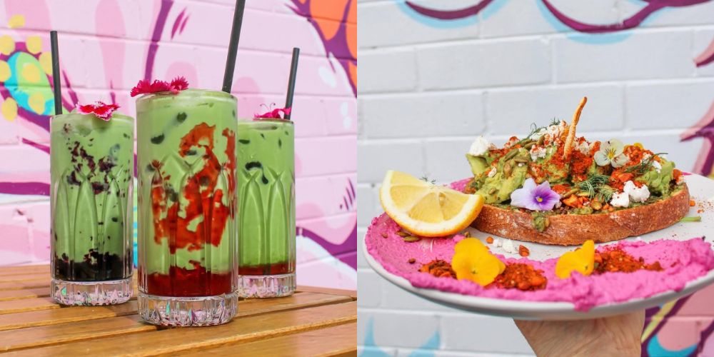 Healthy café dishes and vibrant drinks at Green Tangerine The Entrance, featuring colourful smoothies, fresh juices, avocado toast and nutritious brunch options.