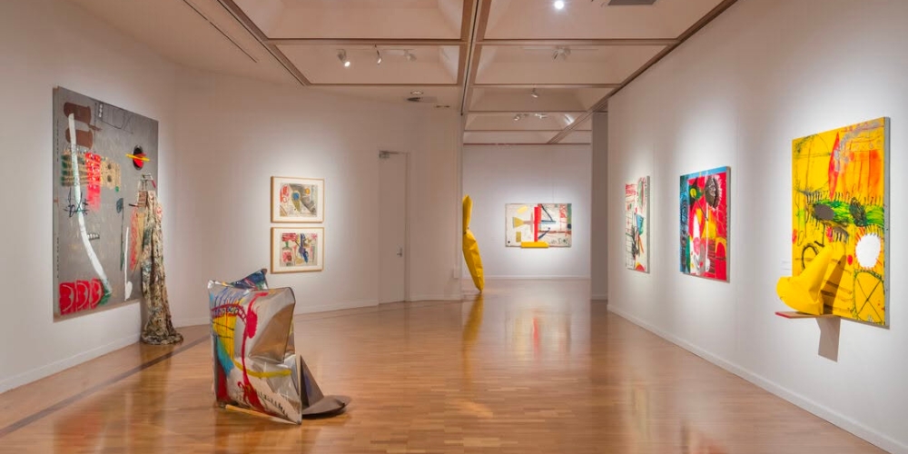 Contemporary art exhibition at Gosford Regional Gallery featuring colourful artworks, sculptures and spacious gallery interiors on the Central Coast.